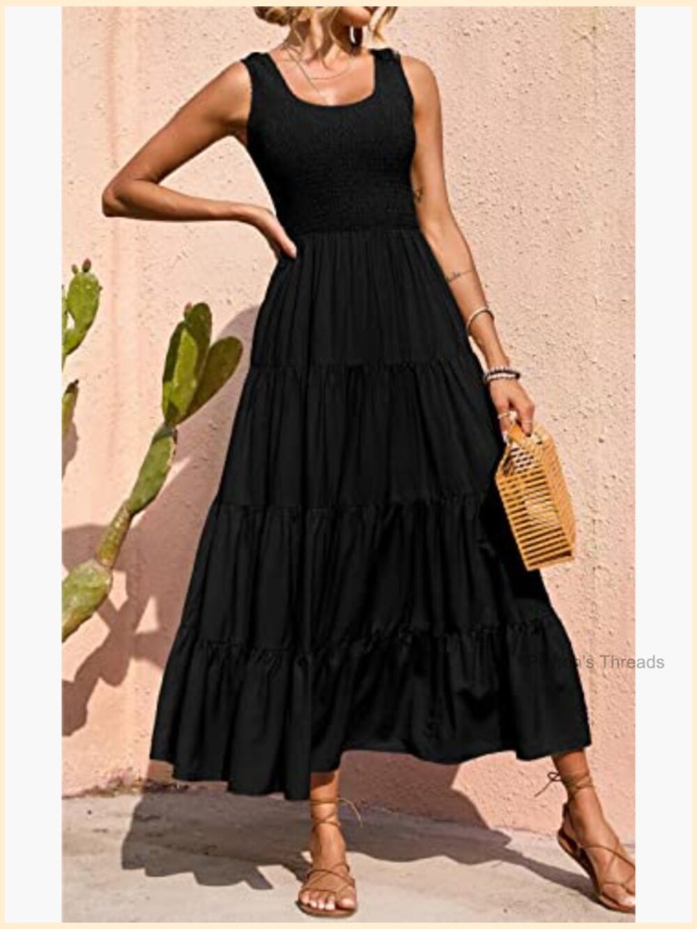 Smocked Tank Maxi Dress Sleeveless Tiered Beach Long Dress - Picture 2 of 7